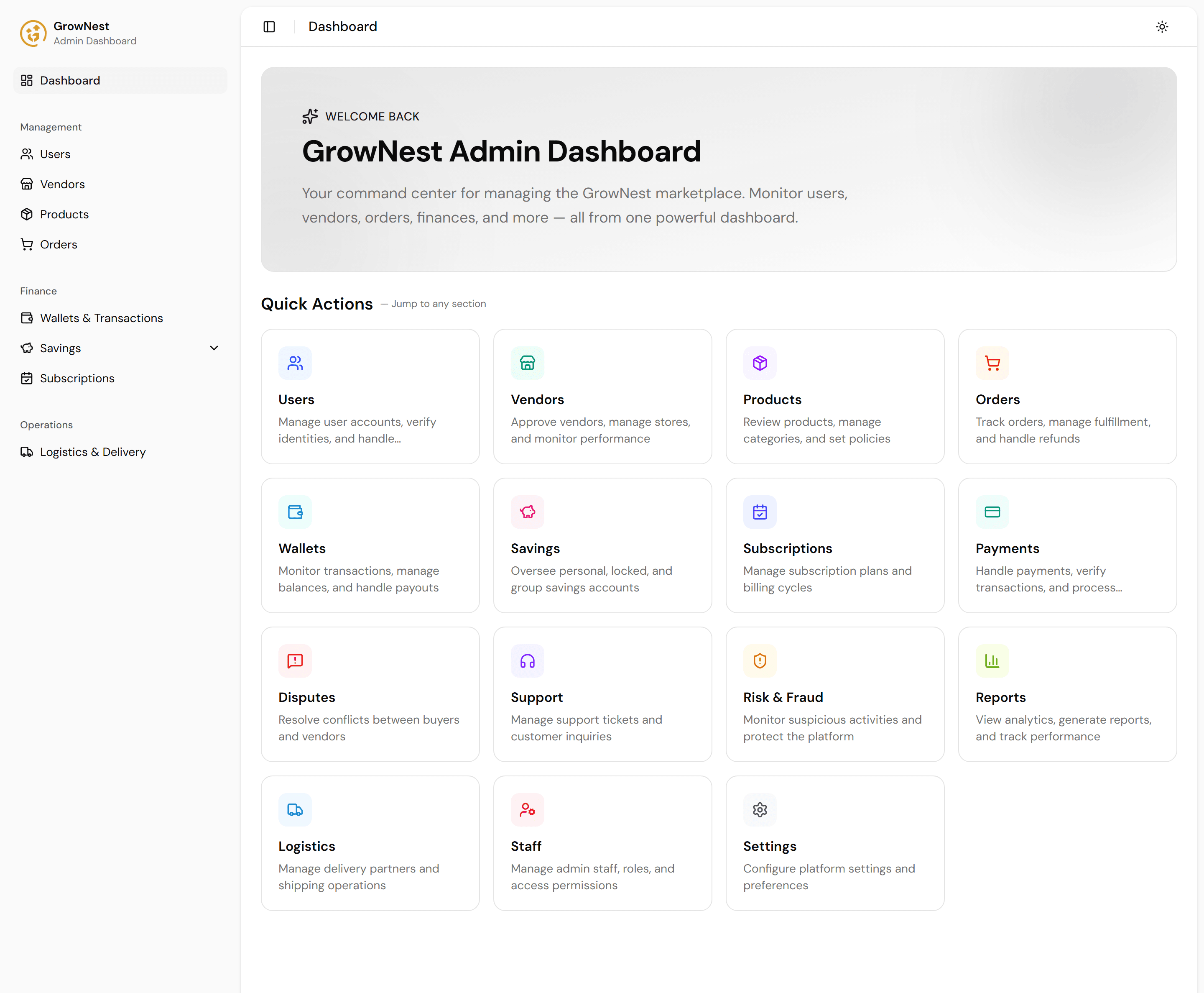 GrowNest Admin Dashboard